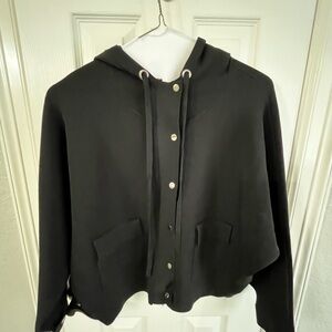 Chic Black Hoodie with snap/zip close. Dolman sleeves. Scuba knit. Sz. M